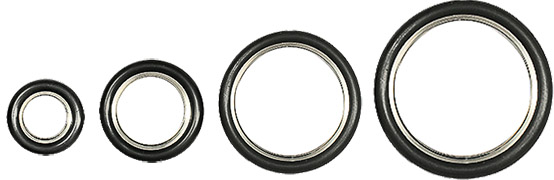 EM-Tec KF vacuum flange seals with 304 stainless steel centering ring with Viton O-ring